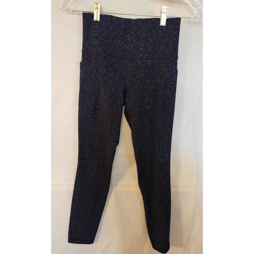 Blue & Black Athleta Salutation Stash Pocket Gravel Tight Stretch Yoga Size XS